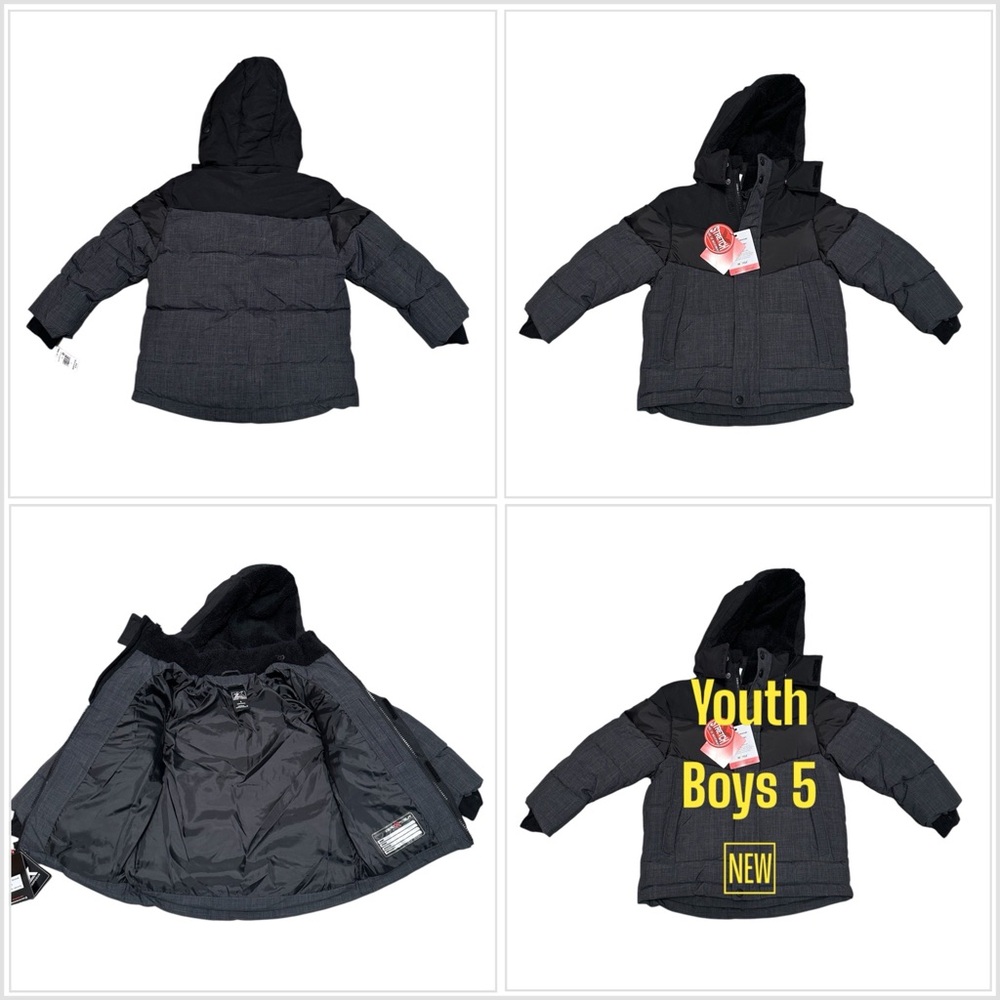 ZeroXposur Avalanche Boy’s 5 Puffer Jacket Coat Removable Hood Black Gray NWT